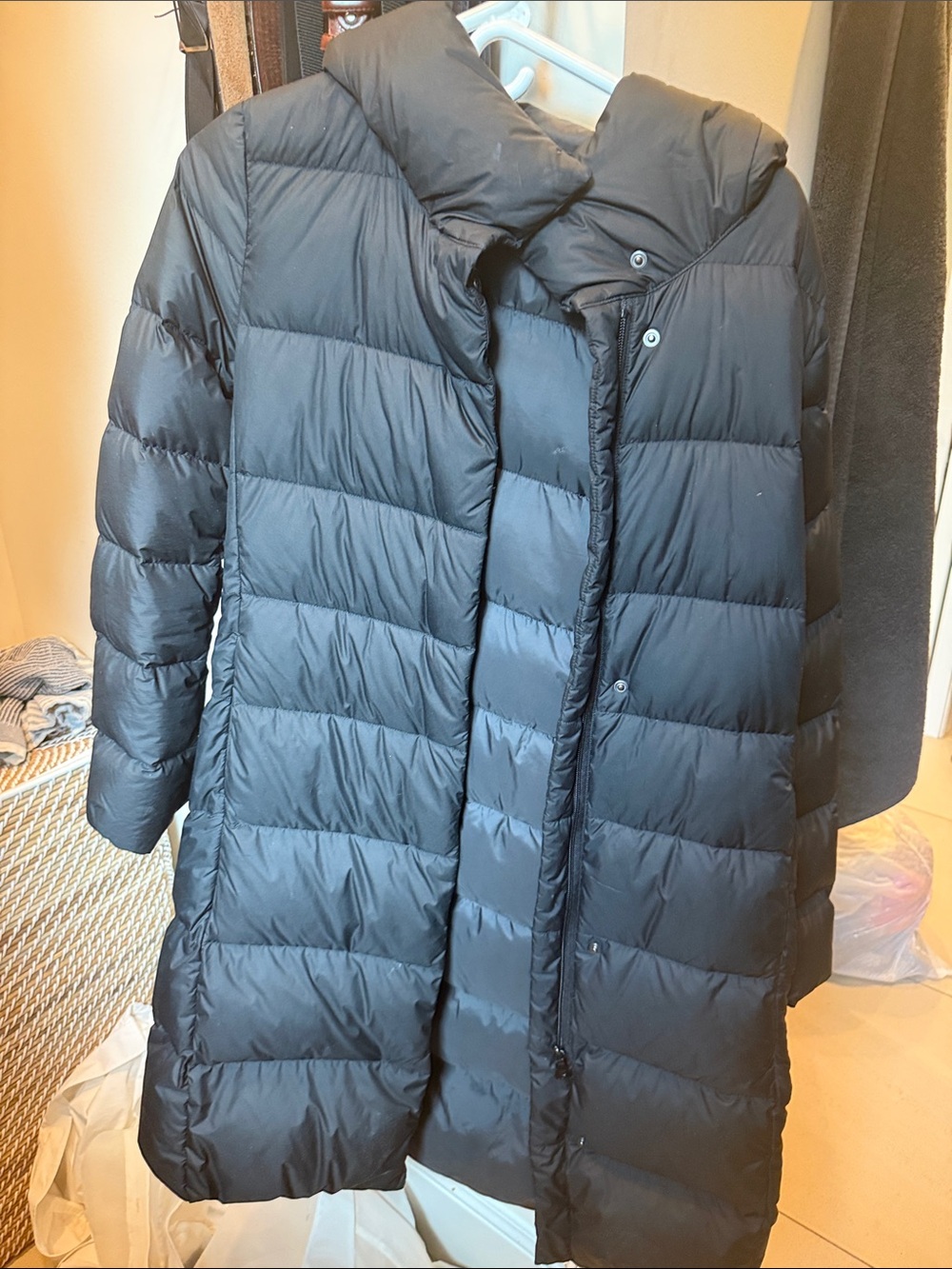 Uniqlo Black Long Puffer Coat with High Collar